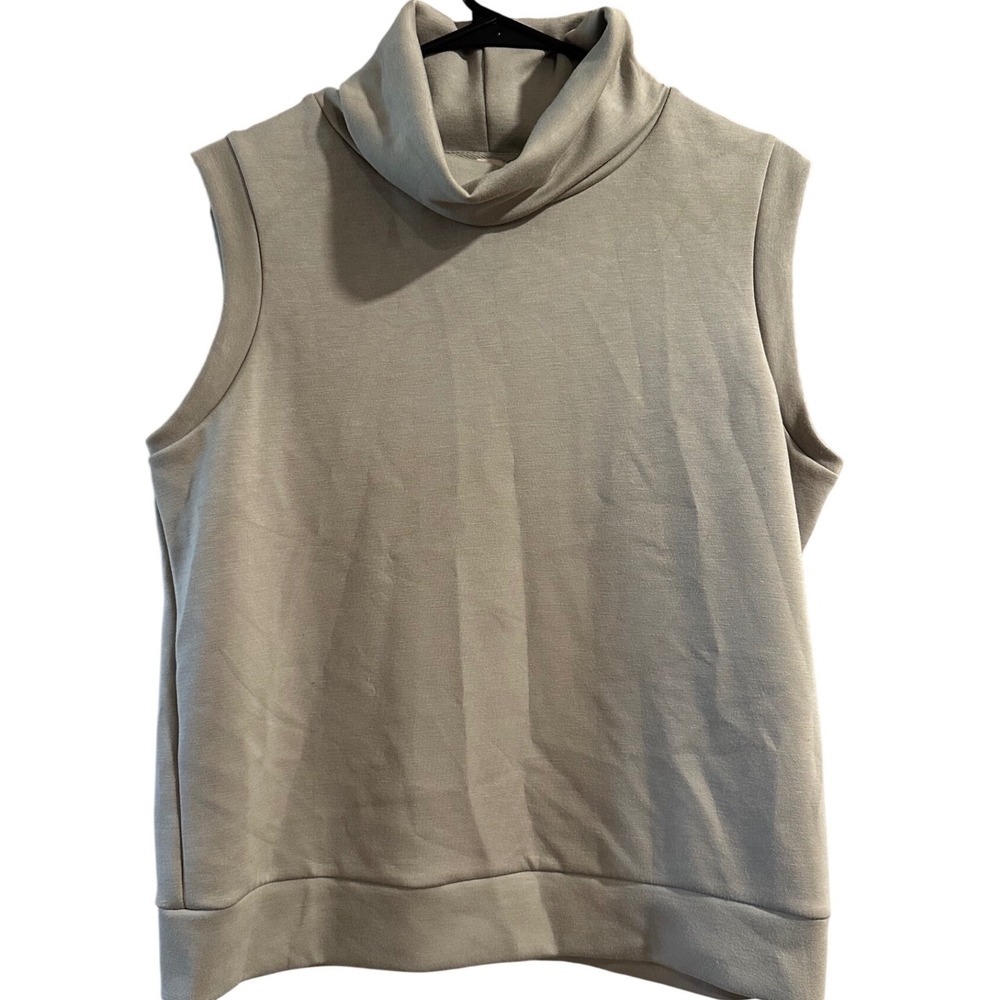 Elie Elie Tahari Womens Soft Cowl Neck Sleeveless Sweatshirt Top Tan Taupe Small